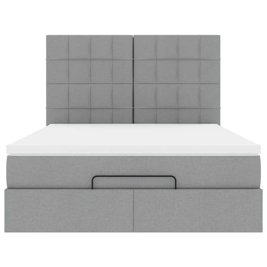 Cadre de lit ottoman et matelas gris clair 140x190 cm tissu - 7