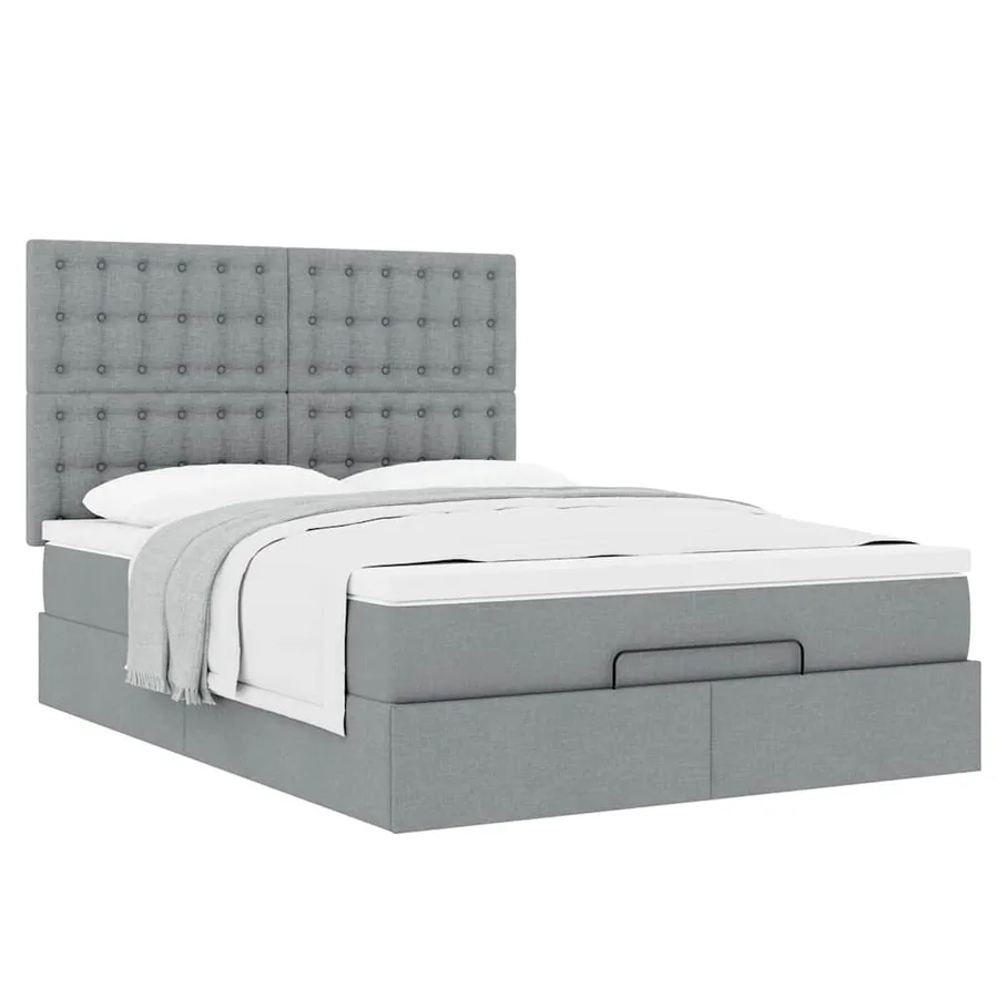 Cadre de lit ottoman et matelas gris clair 140x190 cm tissu - 5