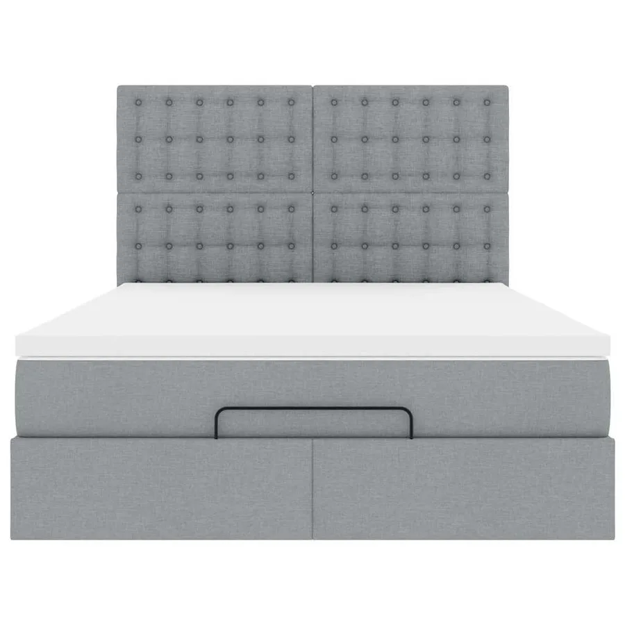 Cadre de lit ottoman et matelas gris clair 140x190 cm tissu - 7