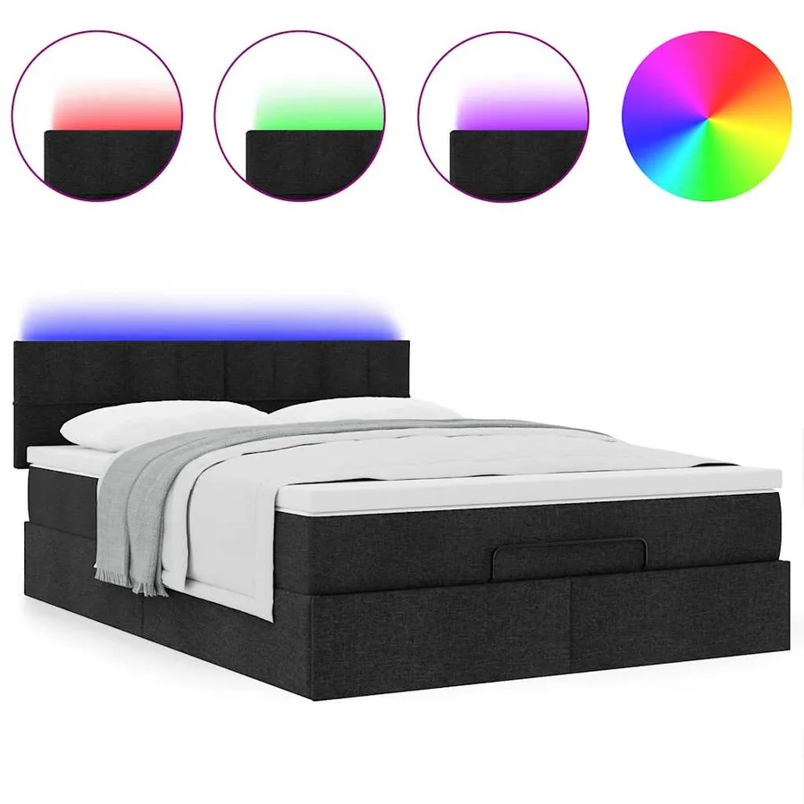 Lit ottoman avec matelas et LED noir 140x190 cm tissu - 5