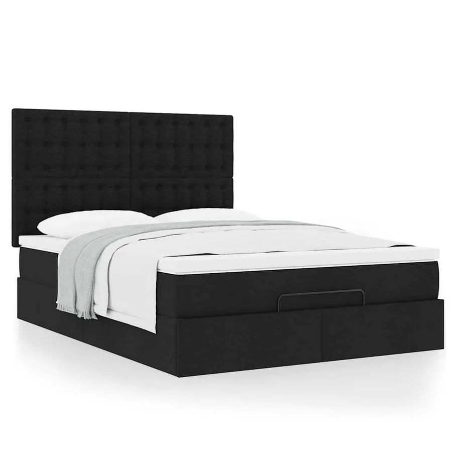 Cadre de lit ottoman avec matelas noir 140x190 cm tissu - 4
