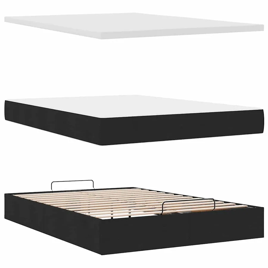 Cadre de lit ottoman avec matelas noir 140x190 cm tissu - 8