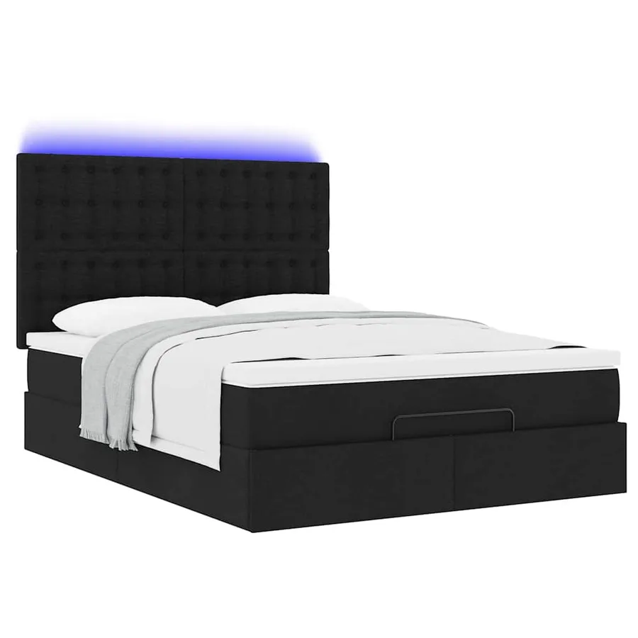 Cadre de lit ottoman avec matelas noir 140x190 cm tissu - 6