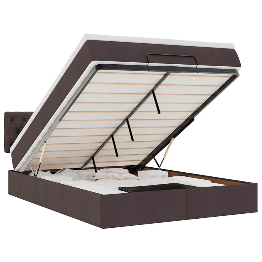 Lit ottoman avec matelas et LED marron foncé 140x190 cm tissu - 2