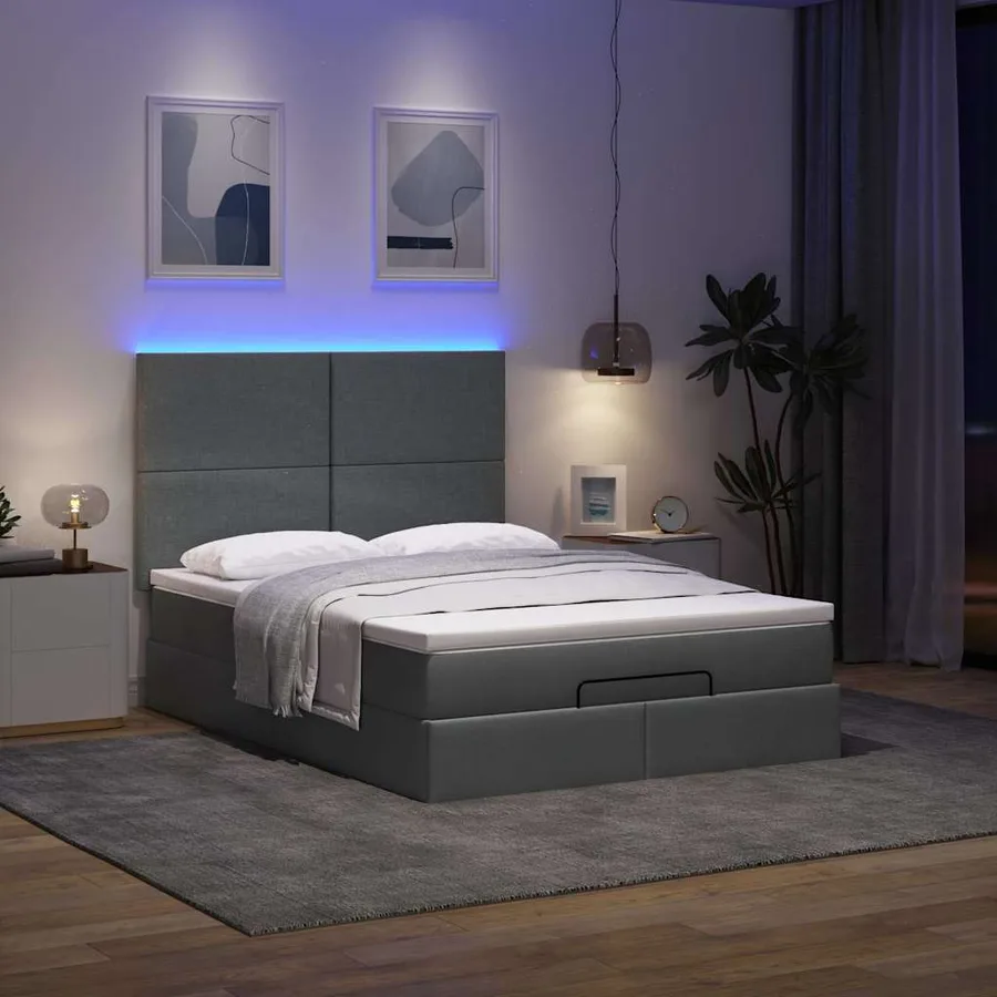 Cadre de lit ottoman avec matelas gris foncé 140x190 cm tissu - 3