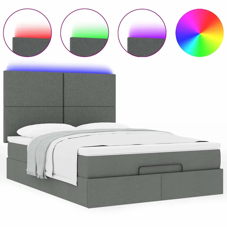 Cadre de lit ottoman avec matelas gris foncé 140x190 cm tissu - 5
