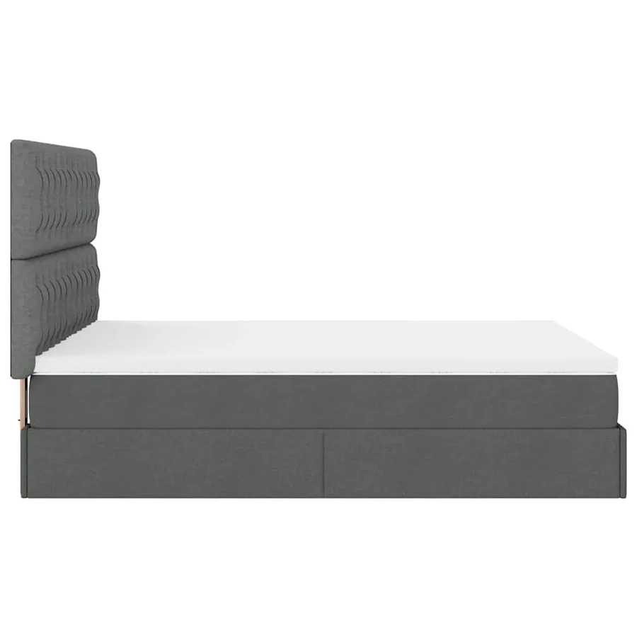 Cadre de lit ottoman avec matelas gris foncé 140x190 cm tissu - 10