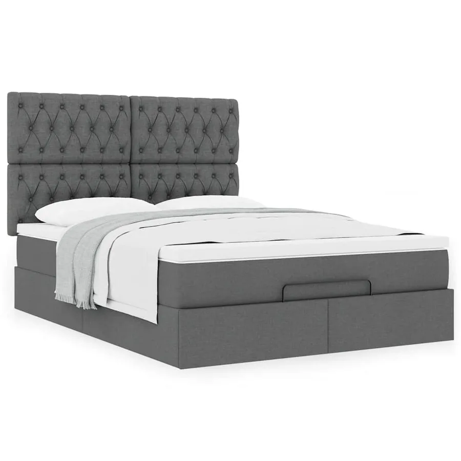 Cadre de lit ottoman avec matelas gris foncé 140x190 cm tissu - 4