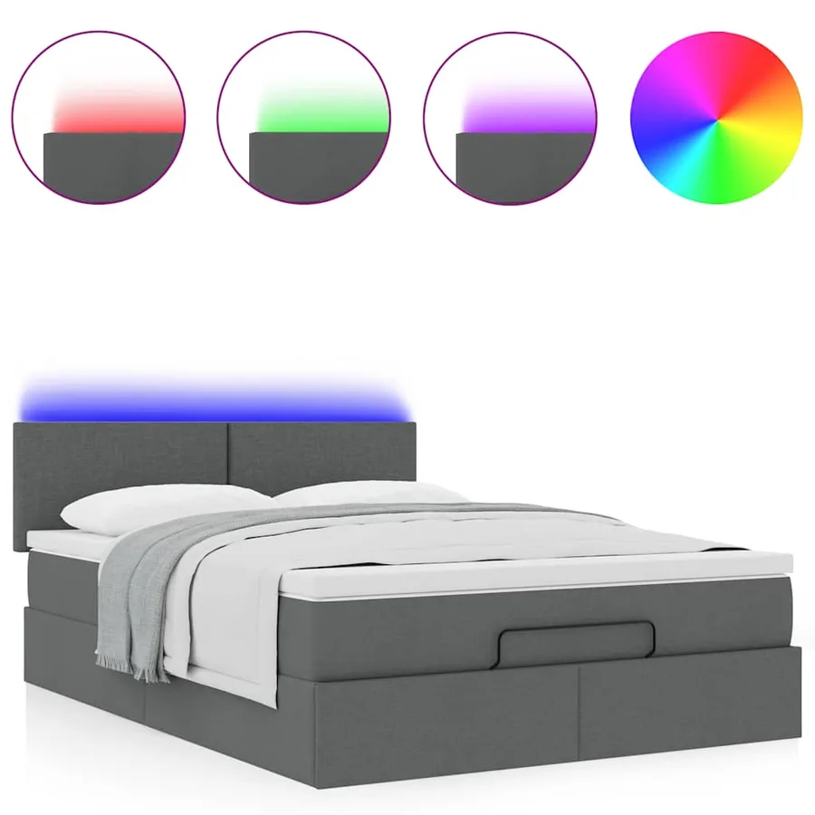 Lit ottoman avec matelas et LED gris foncé 140x190 cm tissu - 5
