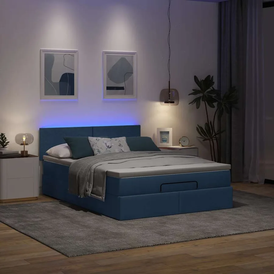 Lit ottoman avec matelas et LED bleu 140x190 cm tissu - 3