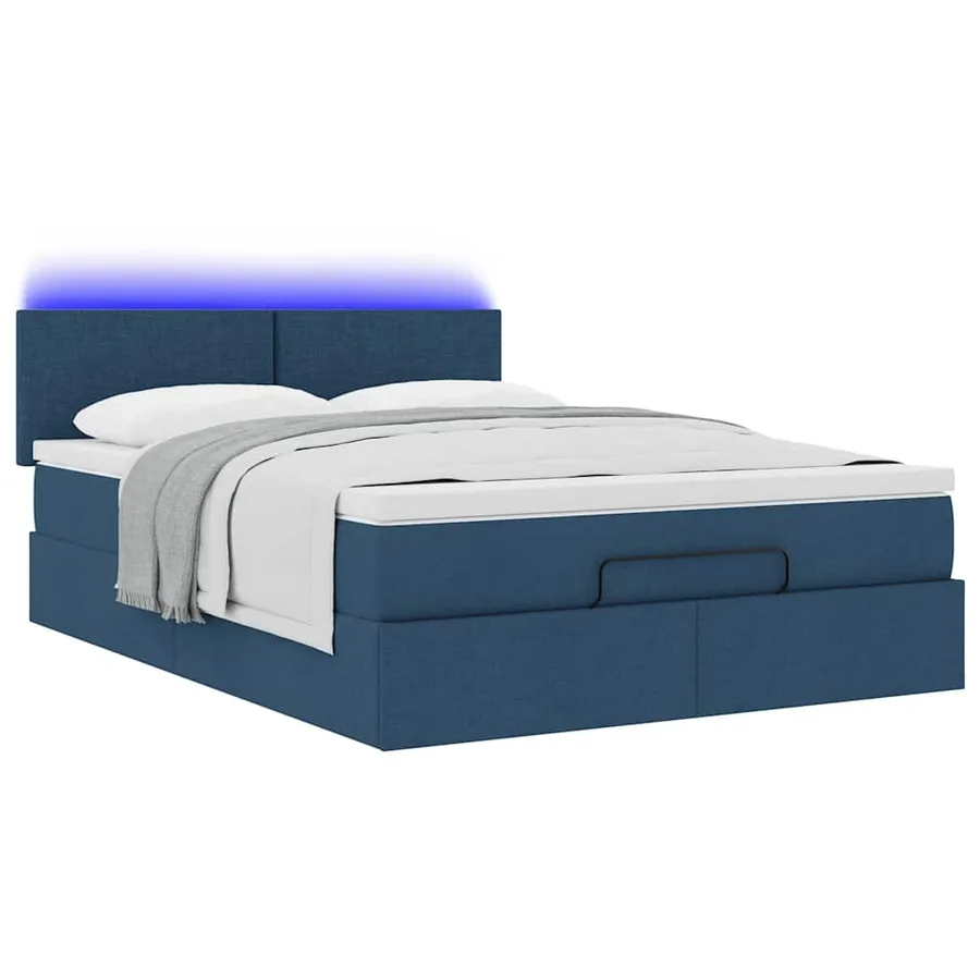 Lit ottoman avec matelas et LED bleu 140x190 cm tissu - 6