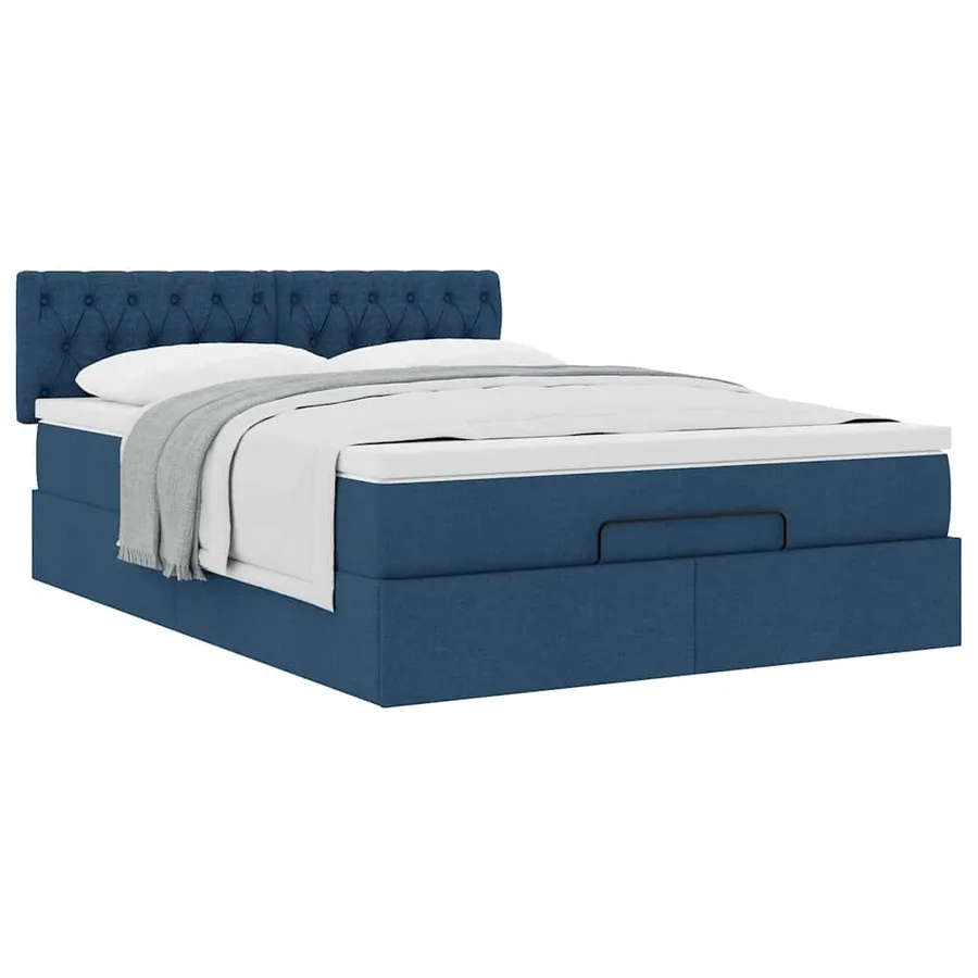 Lit ottoman avec matelas bleu 140x190 cm tissu - 5