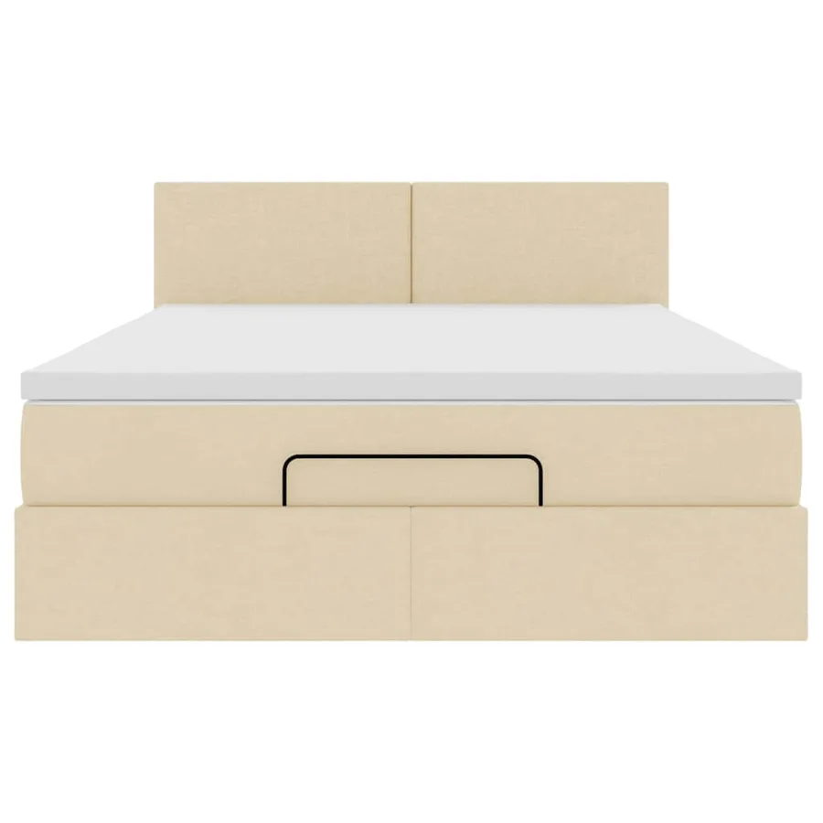 Lit ottoman avec matelas crème 140x190 cm tissu - 7