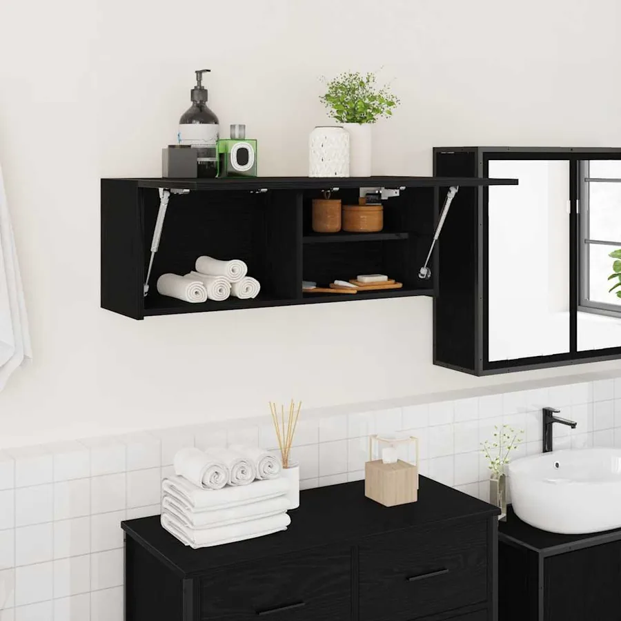 Armoire murale de bain noir 80x25x30 cm bois d'ingénierie