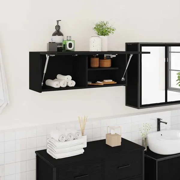 Armoire murale de bain noir 80x25x30 cm bois d'ingénierie