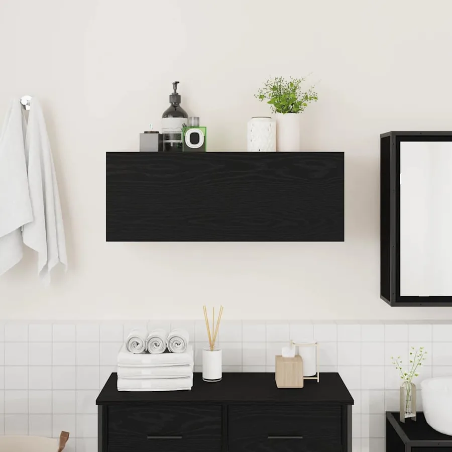 Armoire murale de bain noir 80x25x30 cm bois d'ingénierie - 3