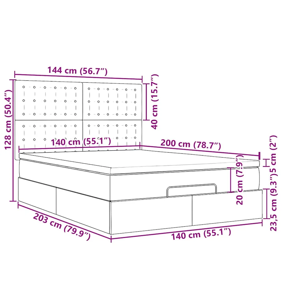 Cadre de lit ottoman avec matelas noir 140x200 cm tissu - 18