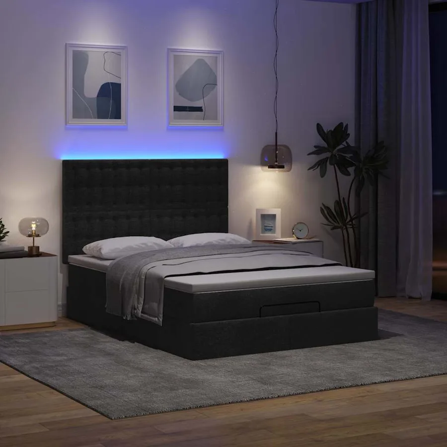 Cadre de lit ottoman avec matelas noir 140x200 cm tissu - 3
