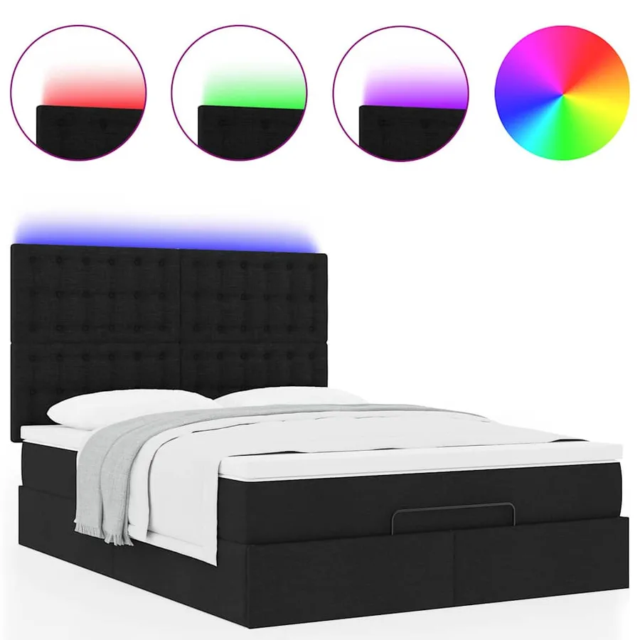 Cadre de lit ottoman avec matelas noir 140x200 cm tissu - 5