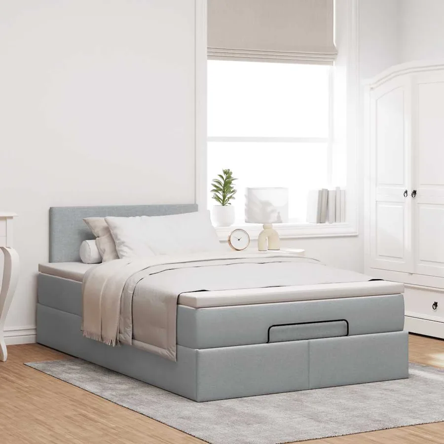 Lit ottoman avec matelas gris clair 120x190 cm tissu - 3