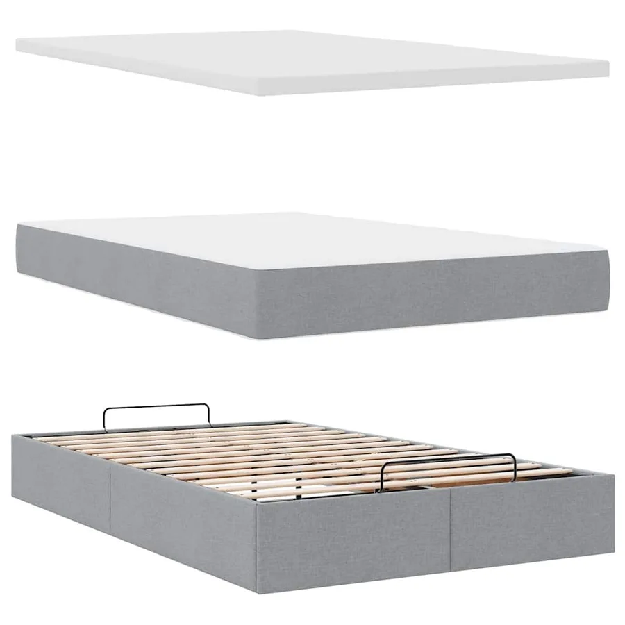 Lit ottoman avec matelas gris clair 120x190 cm tissu - 8