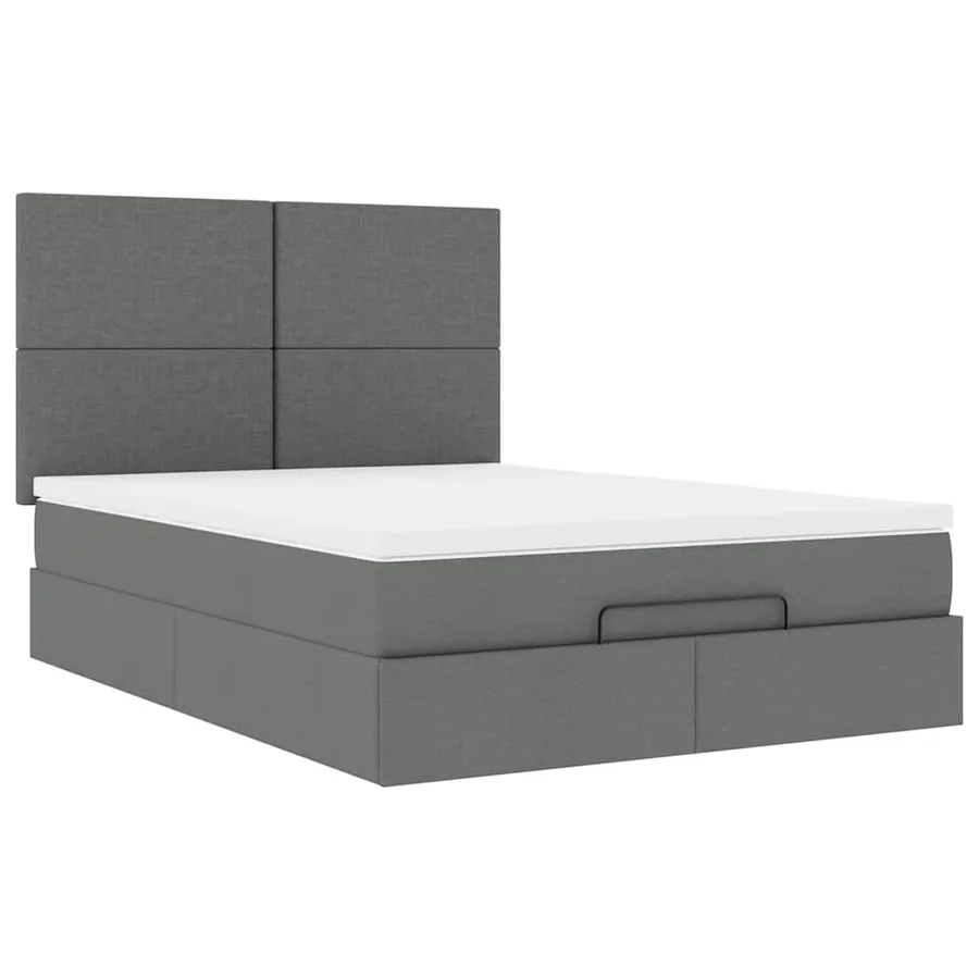 Cadre de lit ottoman avec matelas gris foncé 140x200 cm tissu - 6