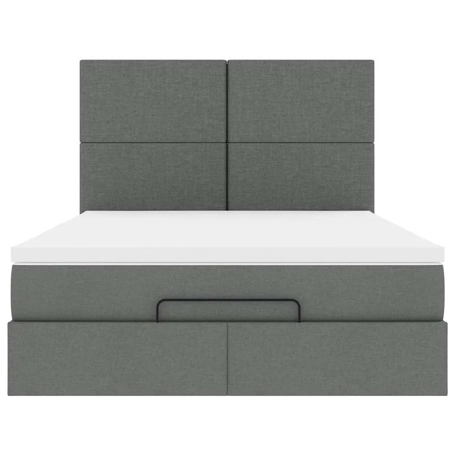 Cadre de lit ottoman avec matelas gris foncé 140x200 cm tissu - 7