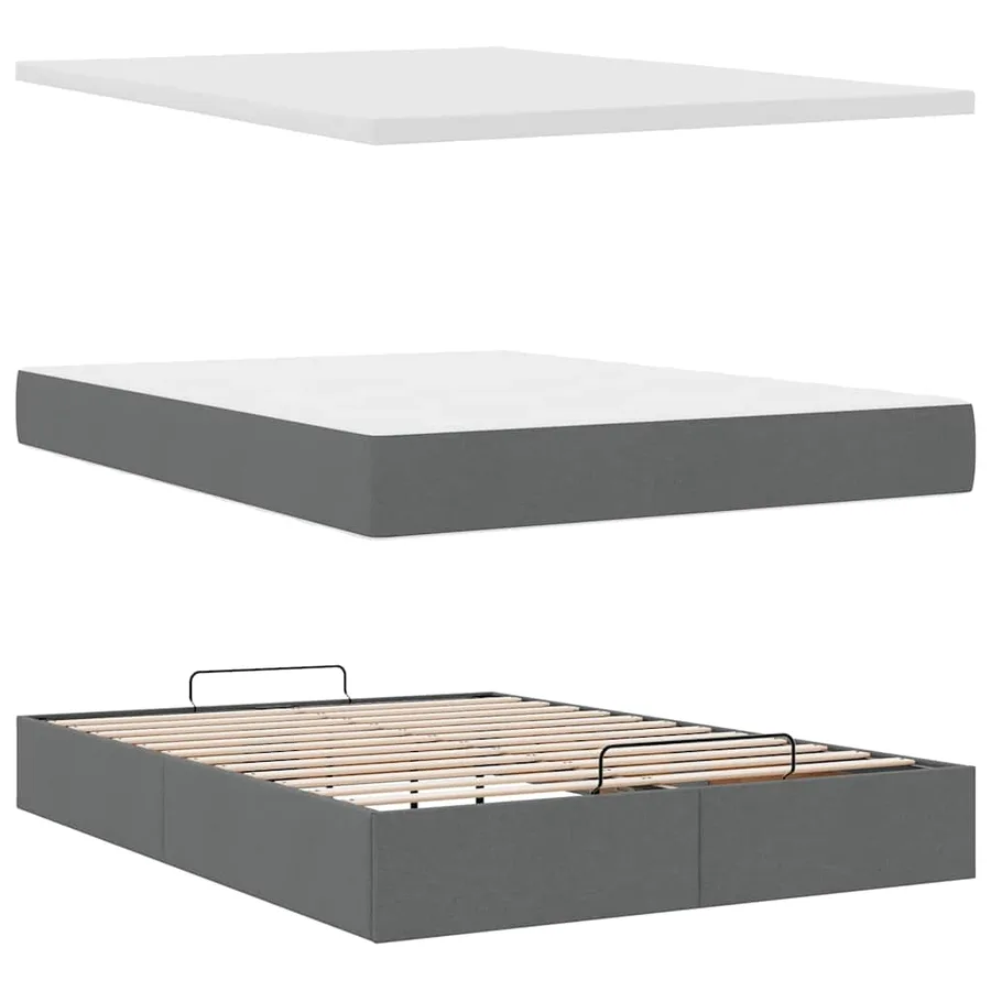 Cadre de lit ottoman avec matelas gris foncé 140x200 cm tissu - 8