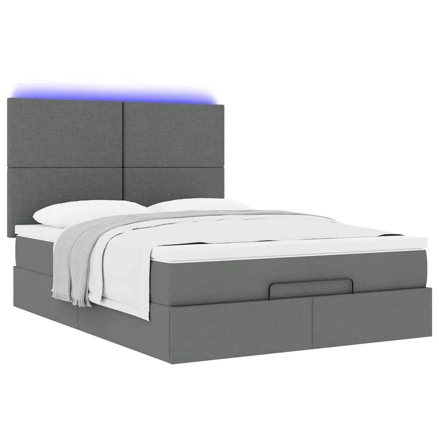Cadre de lit ottoman avec matelas gris foncé 140x200 cm tissu - 6