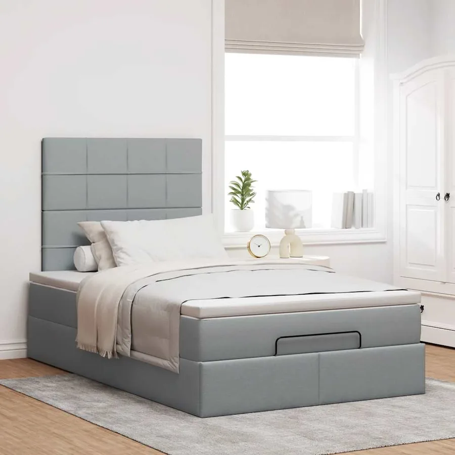 Cadre de lit ottoman avec matelas gris clair 120x190 cm tissu - 4