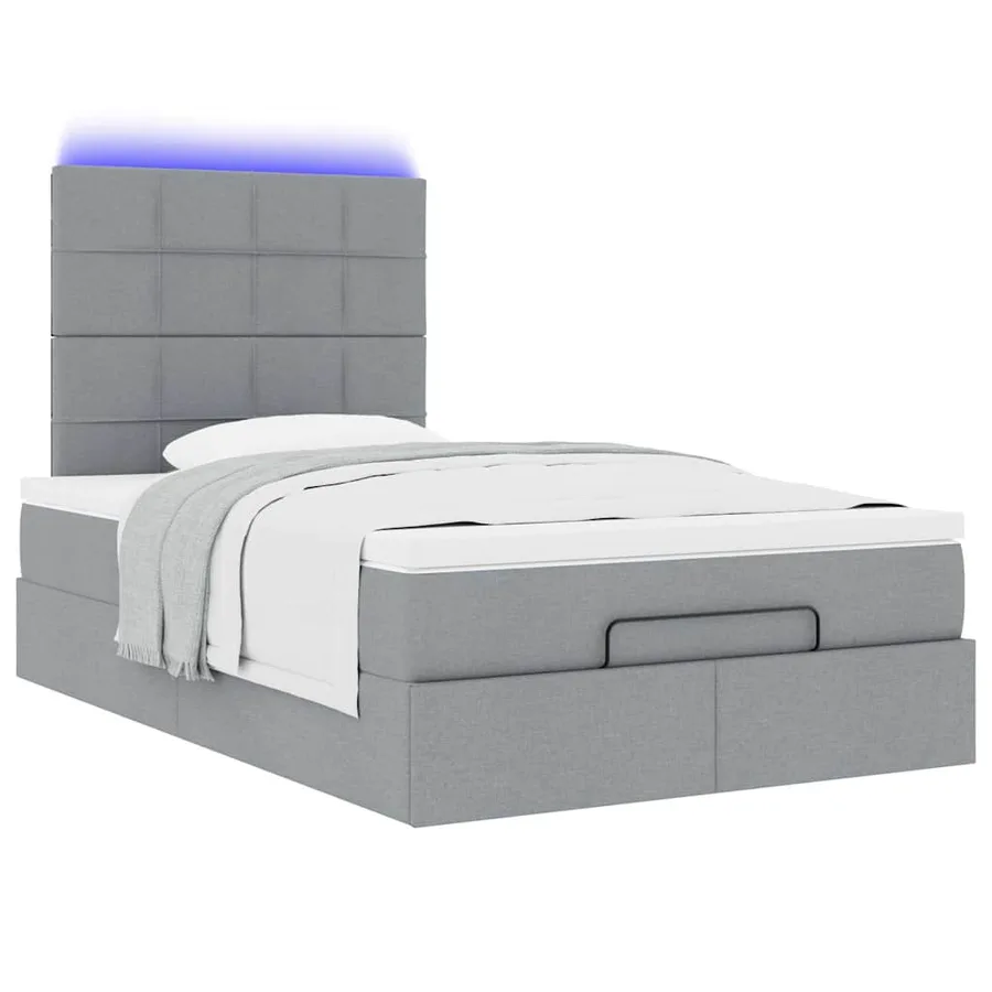 Cadre de lit ottoman avec matelas gris clair 120x190 cm tissu - 6