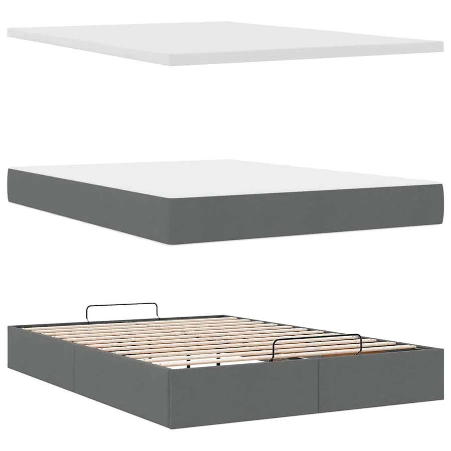 Lit ottoman avec matelas gris foncé 140x200 cm tissu - 8