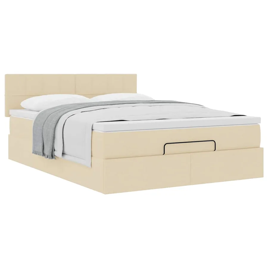 Lit ottoman avec matelas crème 140x200 cm tissu - 5