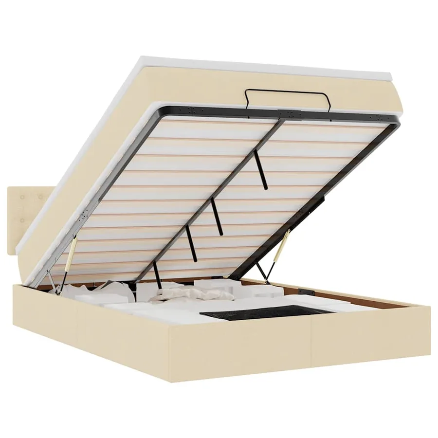Lit ottoman avec matelas et LED crème 140x200 cm tissu - 2