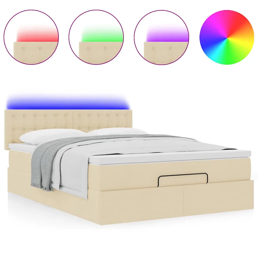 Lit ottoman avec matelas et LED crème 140x200 cm tissu - 5