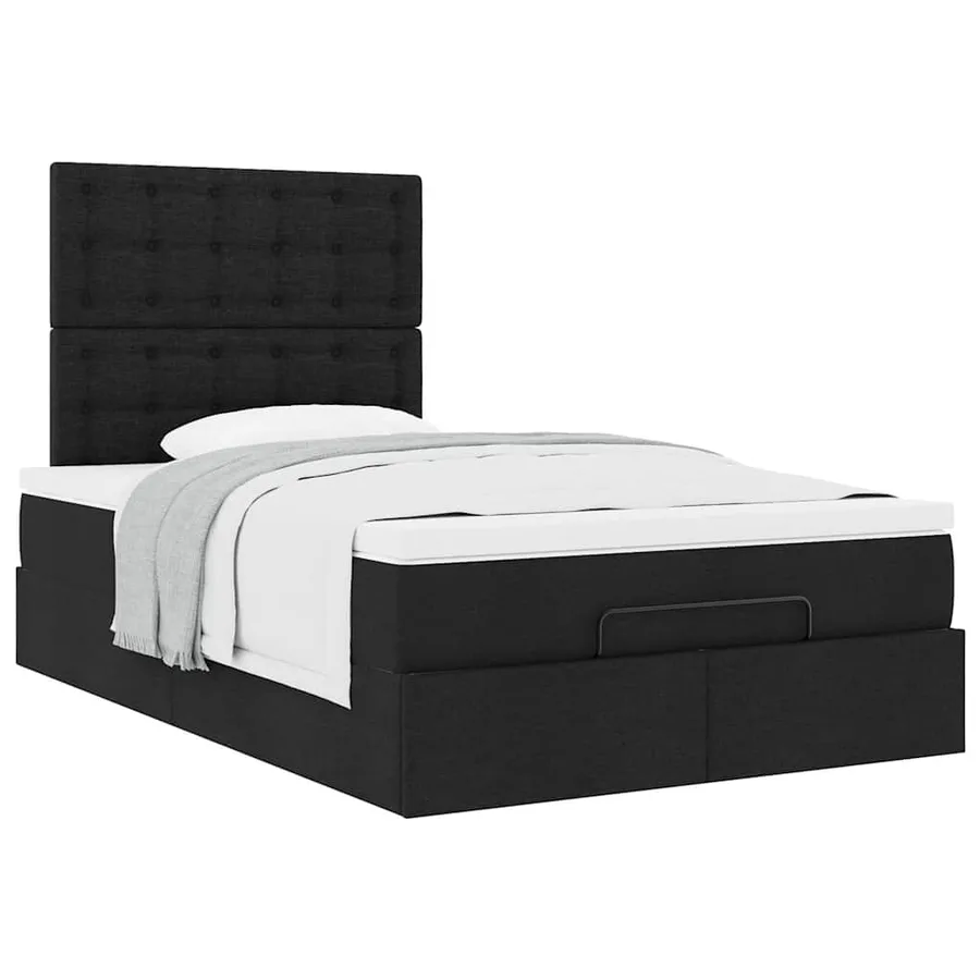 Cadre de lit ottoman avec matelas noir 120x190 cm tissu - 6