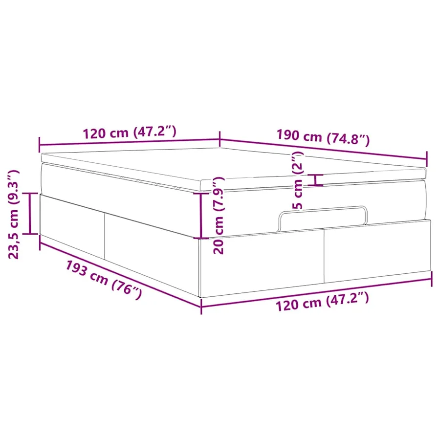 Cadre de lit ottoman avec matelas noir 120x190 cm tissu - 17