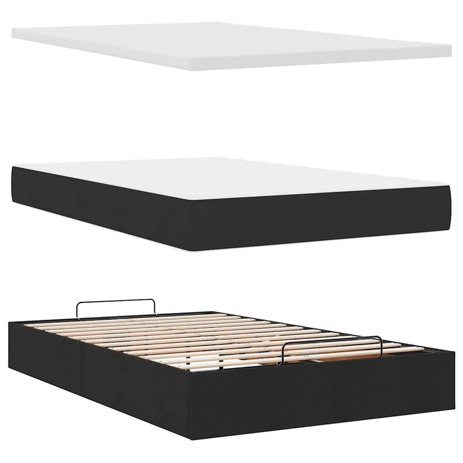 Cadre de lit ottoman avec matelas noir 120x190 cm tissu - 8