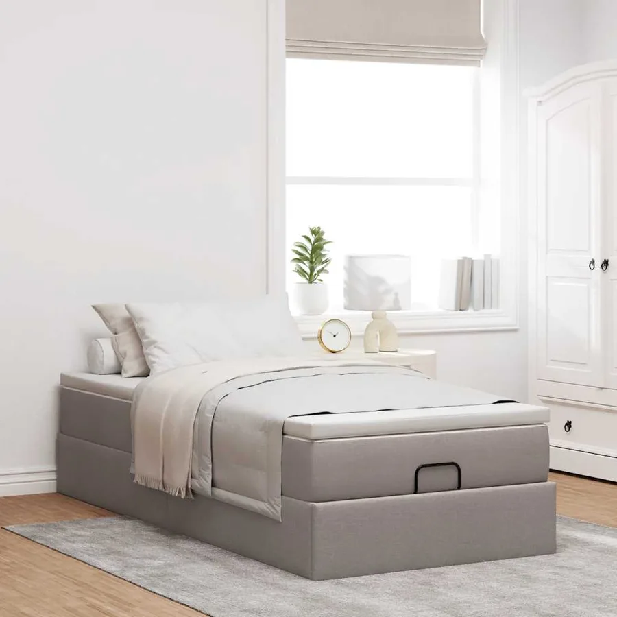 Cadre de lit ottoman avec matelas taupe 100x200 cm tissu - 3