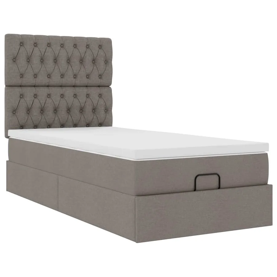 Cadre de lit ottoman avec matelas taupe 100x200 cm tissu - 7