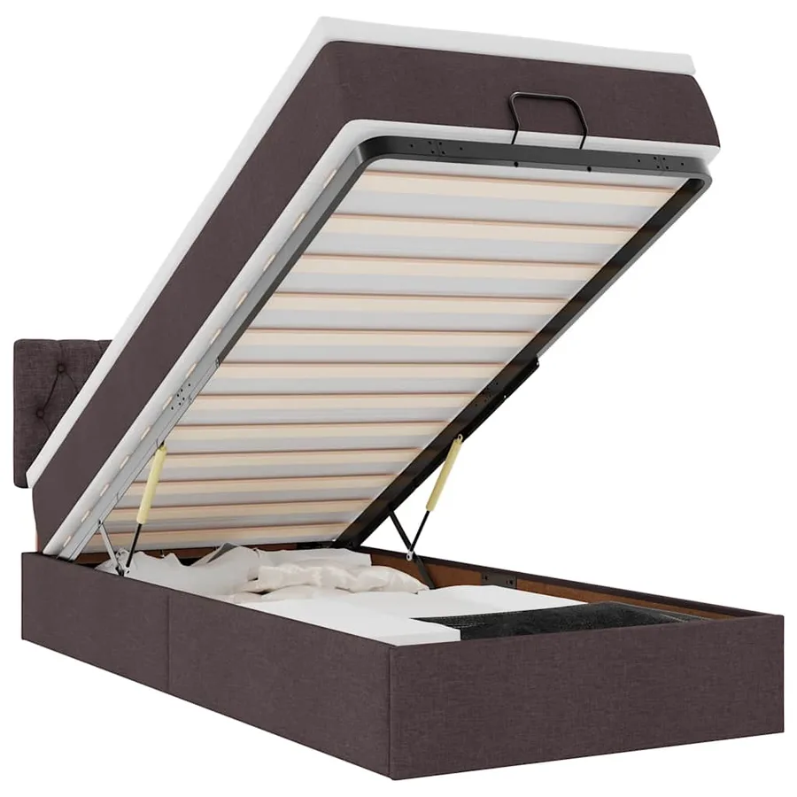 Lit ottoman avec matelas marron foncé 100x200 cm tissu - 2