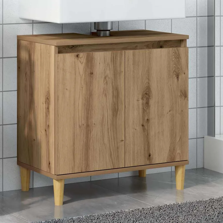 Armoire d'évier chêne artisanal 58x33x60 cm bois d'ingénierie
