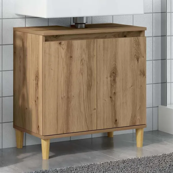 Armoire d'évier chêne artisanal 58x33x60 cm bois d'ingénierie