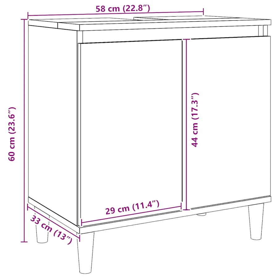 Armoire d'évier chêne artisanal 58x33x60 cm bois d'ingénierie - 10