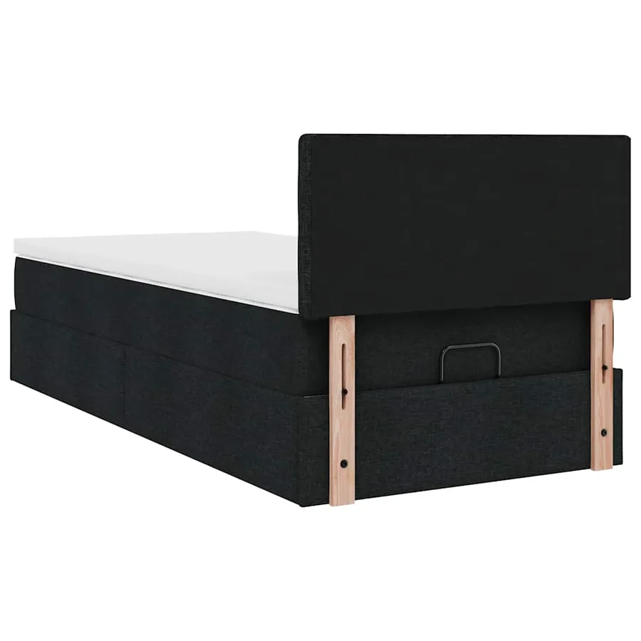 Lit ottoman avec matelas noir 100x200 cm tissu - 11