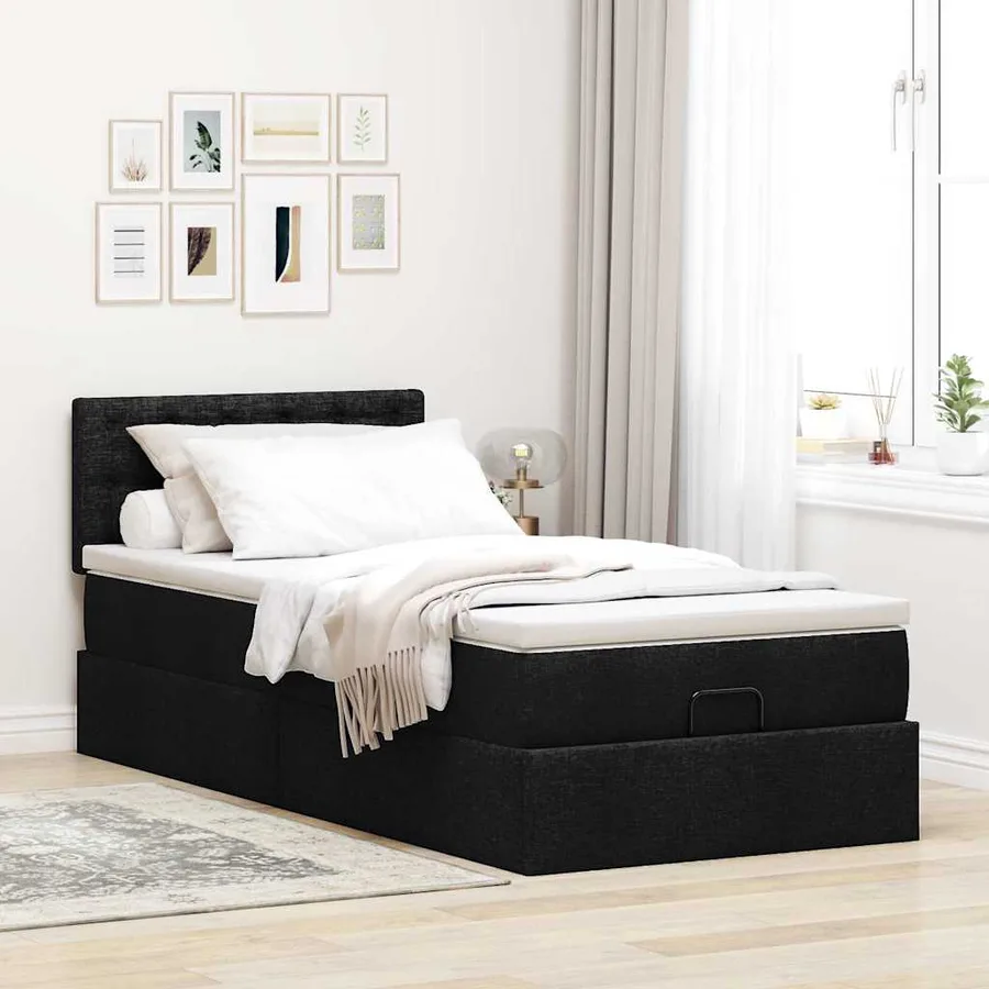 Lit ottoman avec matelas noir 100x200 cm tissu - 3