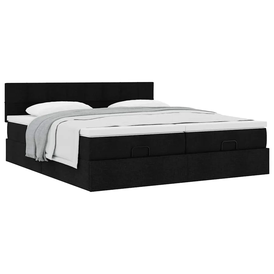 Cadre de lit ottoman avec matelas noir 200x200cm tissu - 5