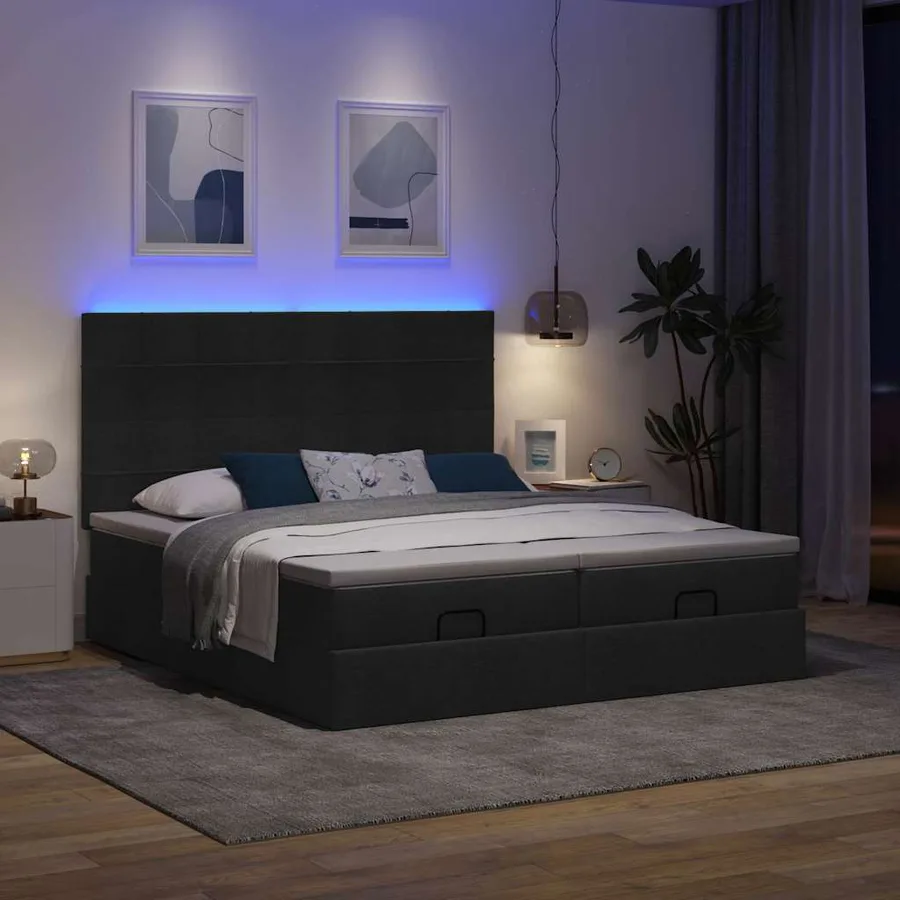 Cadre de lit ottoman avec matelas noir 200x200cm tissu - 3