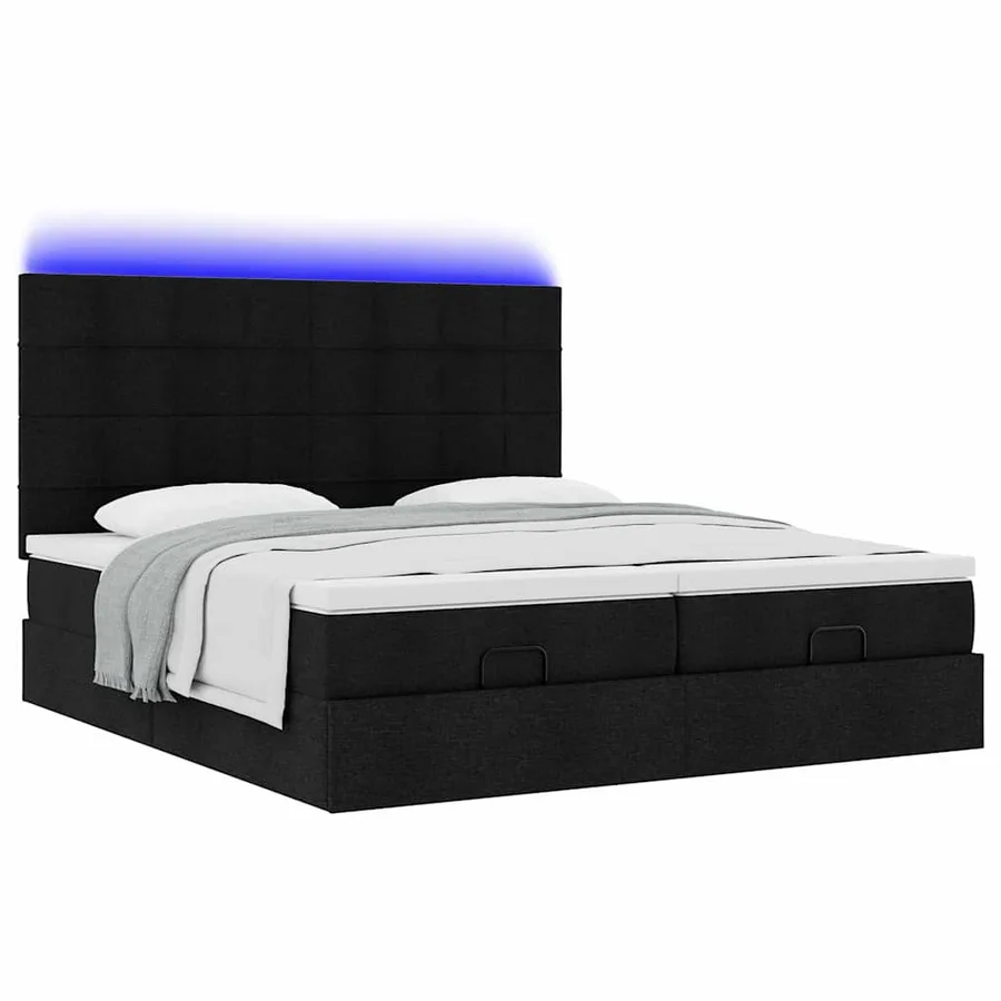 Cadre de lit ottoman avec matelas noir 200x200cm tissu - 6