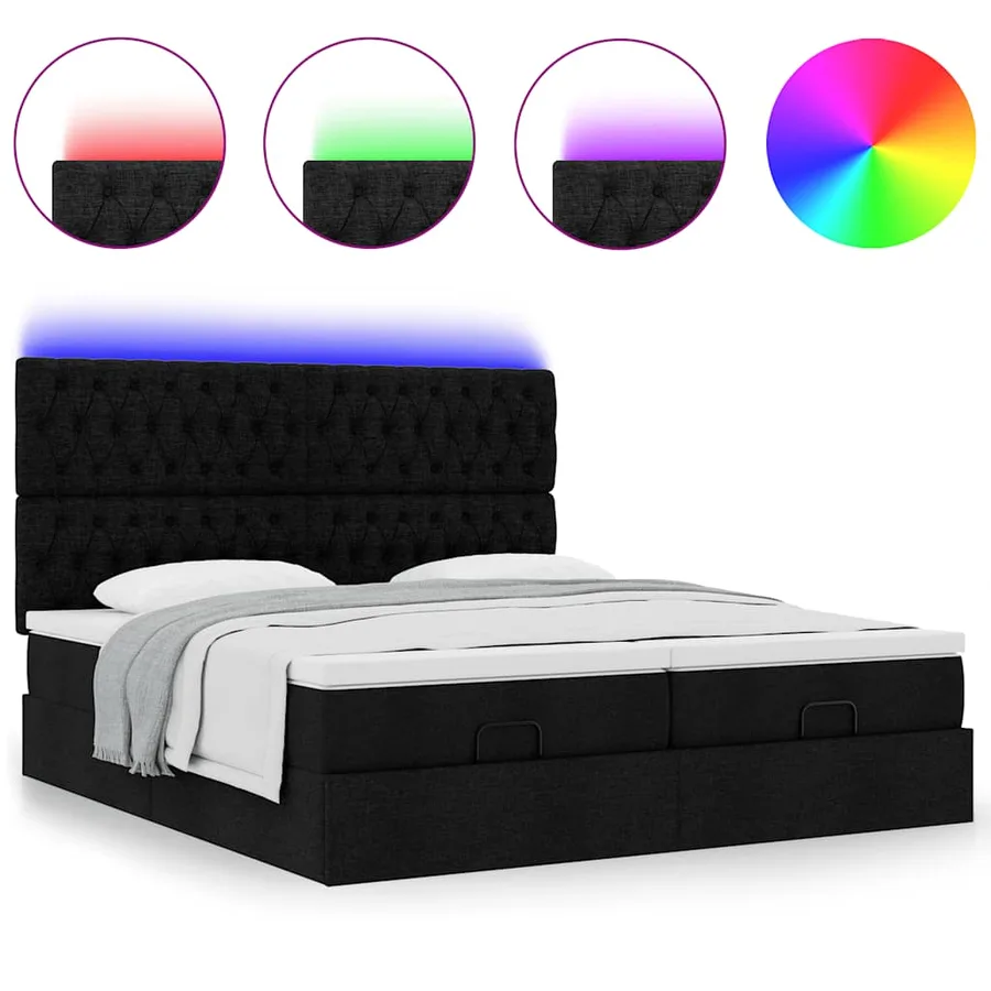 Cadre de lit ottoman avec matelas noir 200x200cm tissu - 5